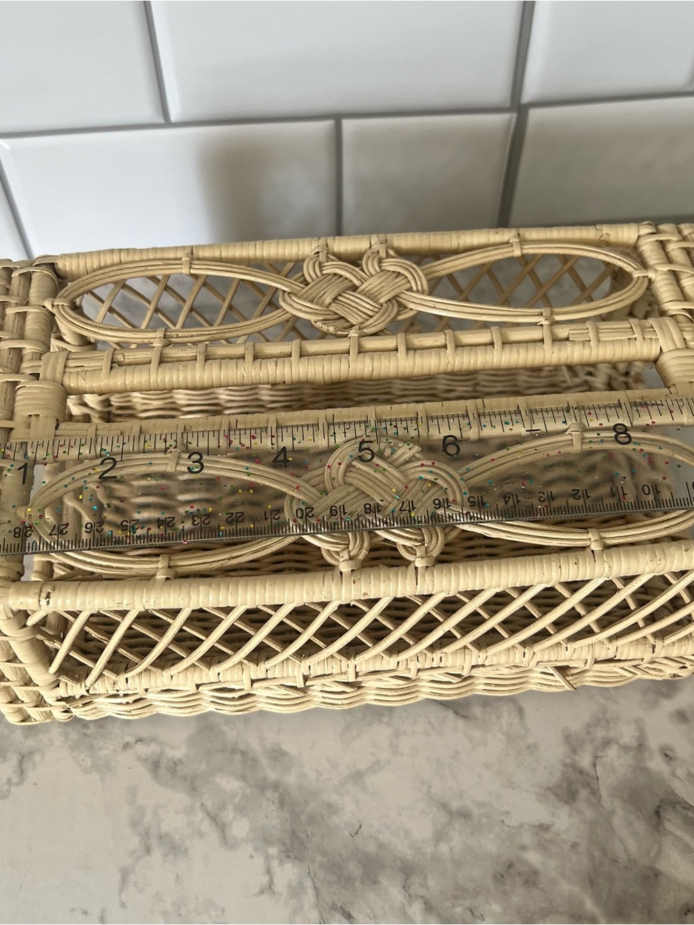 Vintage Cream Wicker Tissue Holder